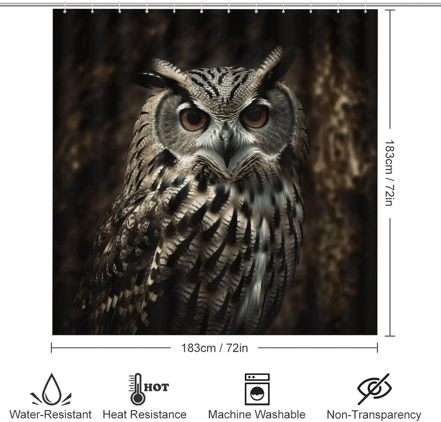 an Owl Shower Curtains Set 4 Piece with Non-Slip Rugs, Toilet Lid Cover and Bath Mat Soft Bathroom Carpet Waterproof Bathroom Curtain with 12 Hooks for Bathroom Decor