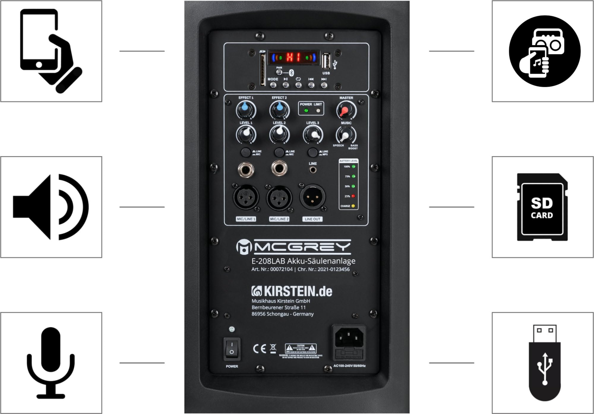 McGrey Système de colonnes Actives Line Array sur Batterie E-208LAB