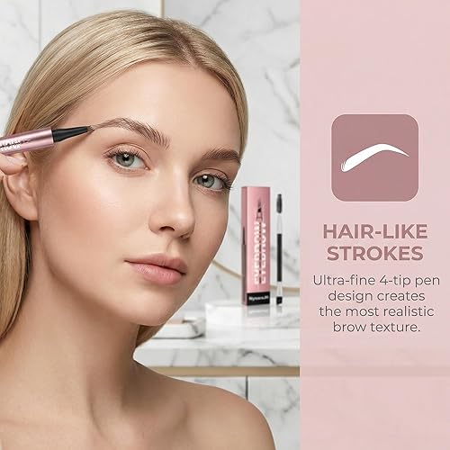 Miniatura 2 de Bolígrafo de cejas de 4 puntas con cepillo, larga duración de 24 horas, efecto microblading impermeable, 6 colores disponibles, trazos similares al