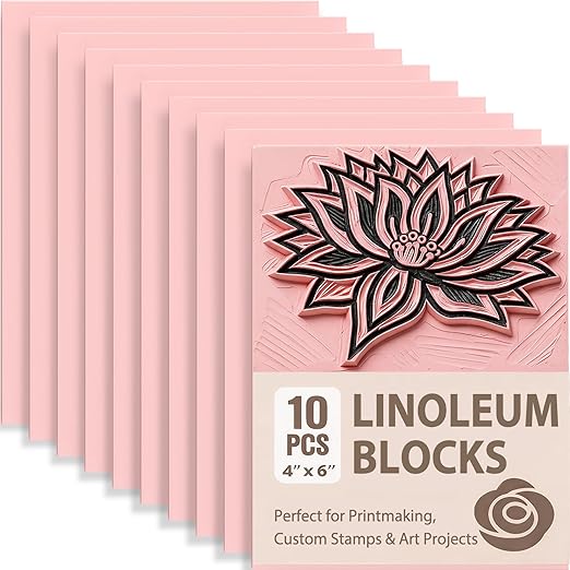 Rubber Linoleum Blocks for Printmaking: 10Pcs 4" x 6" Stamp Carving Kit - Perfect for Linocut Block Printing Supplies, Stamp Making, Craft Materials and DIY Art Projects