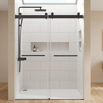 56-60" W x 76" H Double Sliding Frameless Shower Door 3/8" Tempered Glass, Soft Close, Matte Black