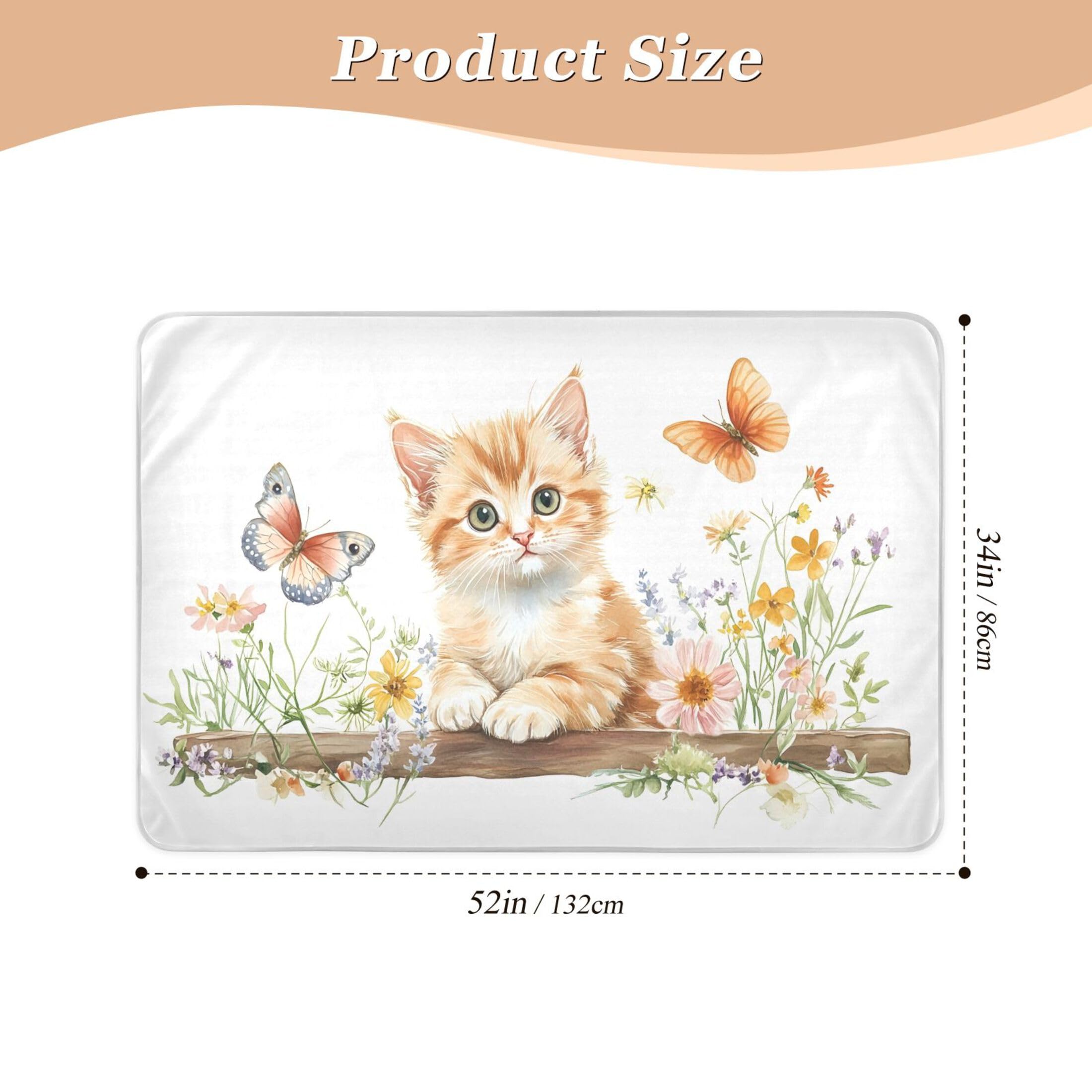 Takiito Kitten Bed Pad Reusable Bed Underpad Washable Waterproof Leak-Proof Quick Dry Incontinence Pee Pad for Toddlers Kids Adults Pets 34x52 in