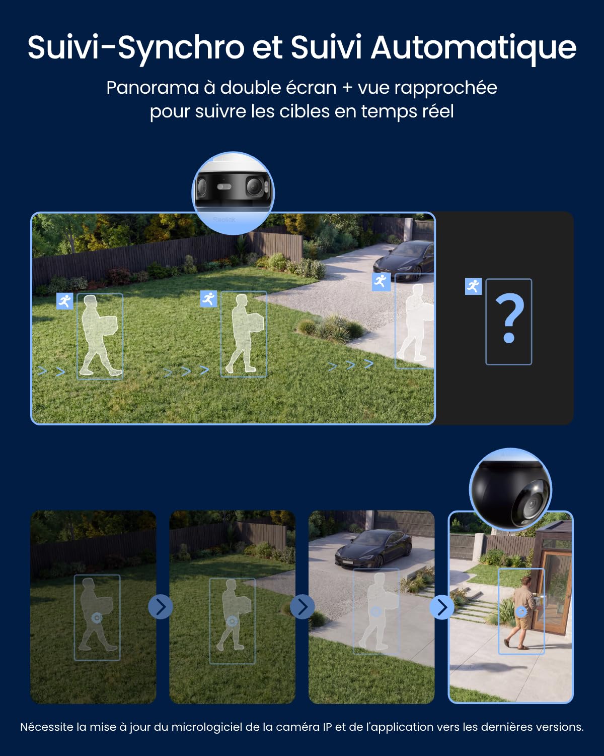 Reolink Camera Exterieur Filaire 10Mpx + 8Mpx à Triple Objectif, Caméra PoE avec Suivi-Synchro, Recherche Vidéo IA, Vision Nocturne Couleur et Infrarouge, Enregistrement 24h/24, OMVI 3i PoE