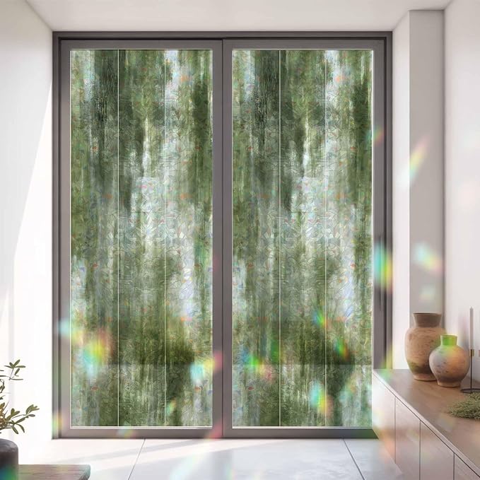 Película decorativa para ventana 35.4" x 78.7" Sage Green y blanco miniatura 3