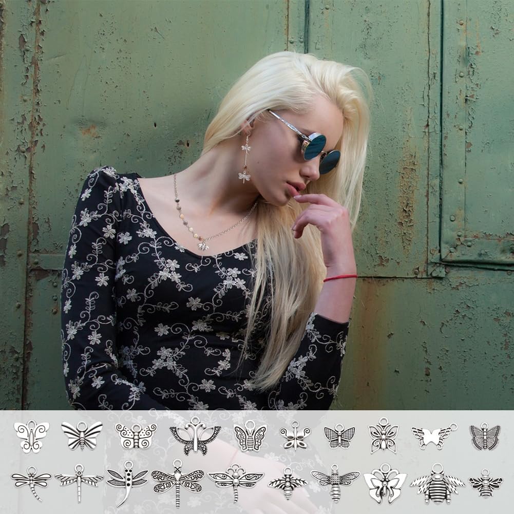 UNICRAFTALE 100Pcs 20 Styles Butterfly Charms Antique Silver Litter Flying Animal Charms Alloy Tibetan Fly Insect Charm for Spring Summer Braclet Necklace Jewelry Making - Image 5