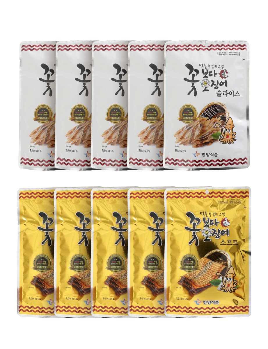 Korea Seasoned Dried Squid Snack 꽃보다오징어 Original (15g x 5) + Soft (15g x 5)
