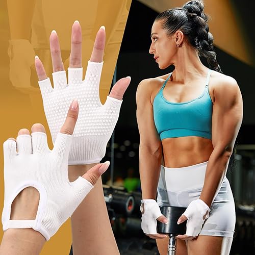 Miniatura 2 de 3 pares de guantes de yoga de silicona para mujer, guantes de pilates antideslizantes sin dedos para gimnasio, ejercicio, entrenamiento,
