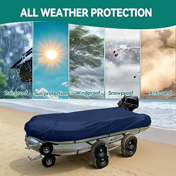 900D Heavy Duty Inflatable Boat Cover, Fits 9.5ft - 10.5ft Dinghy, Beam Width up to 70in, Marine Grade Water-Resistant & UV Protected Raft Cover for Storage and Mooring (Blue)