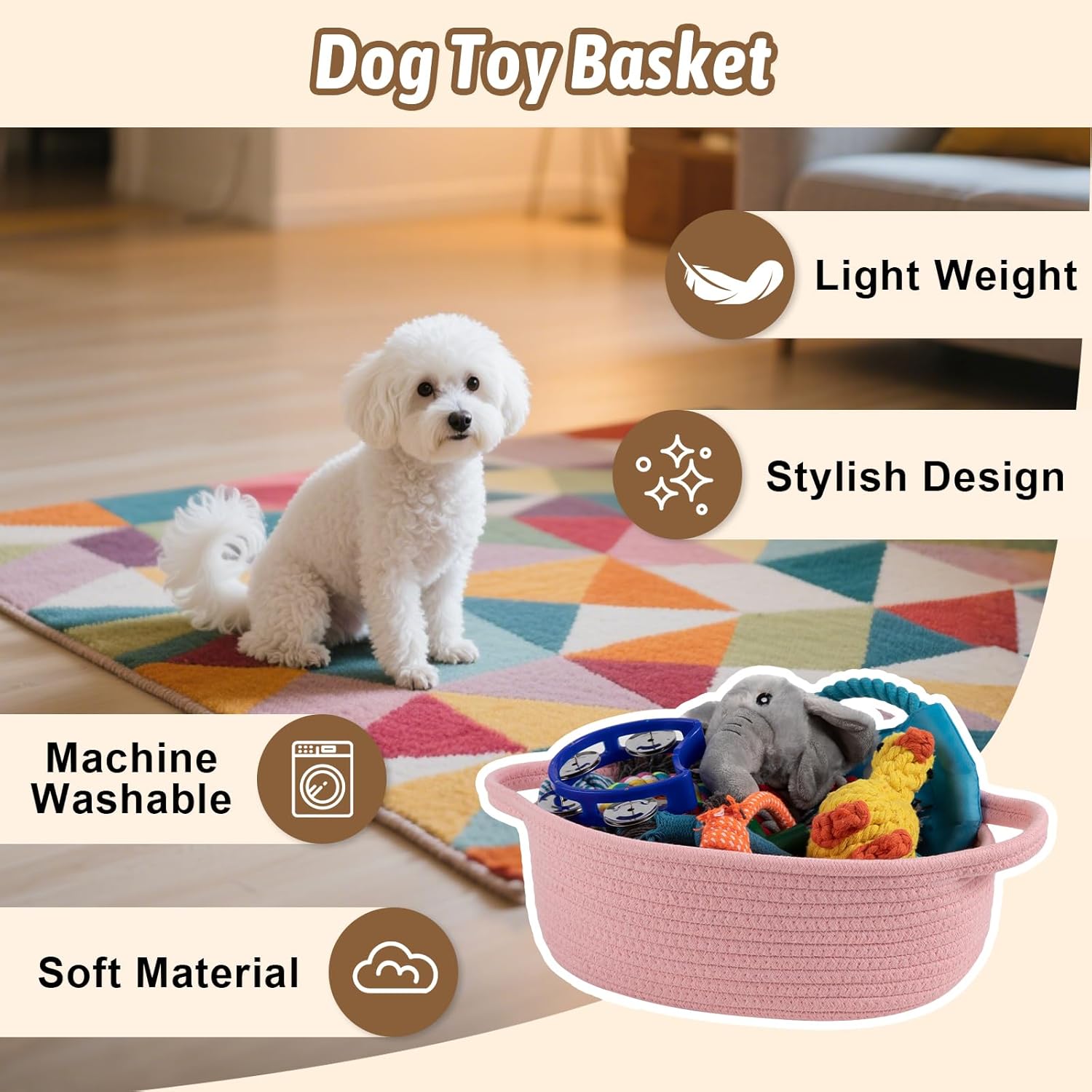 OIAHOMY Small Woven Basket with Gift Bags, Ribbons & DIY Label Card, Baskets for Gifts Empty, Small Rope Basket 12 * 8 * 5IN, Cute Decorative baskets with Handles for Baby Pets, Toys, Pink - Image 4