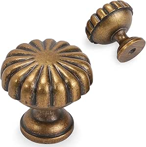 6 Pack Antique Brass Cabinet Knobs With Backplate, Vintage