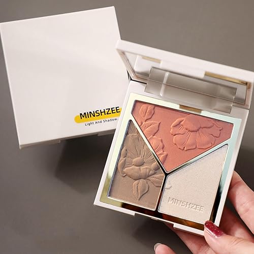 Miniatura 4 de Paleta de maquillaje con resaltador de contorno con 2 pinceles suaves y espejo, paleta de polvo de contorno 3 en 1, acabado mate natural y