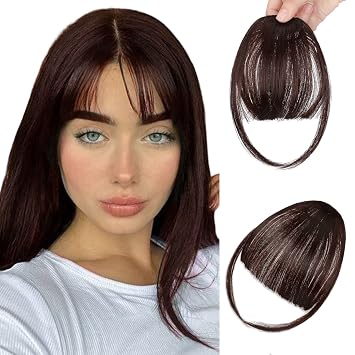 Bangs Hair Clip in Bangs, Faux Bangs Natural Clip on Bangs Dark Brown, Wispy Bangs Clip in Hair Extensions, Fake Bangs Fringe with Temples Hairpieces for Daily Wear Dark Brown Mix Dark Auburn