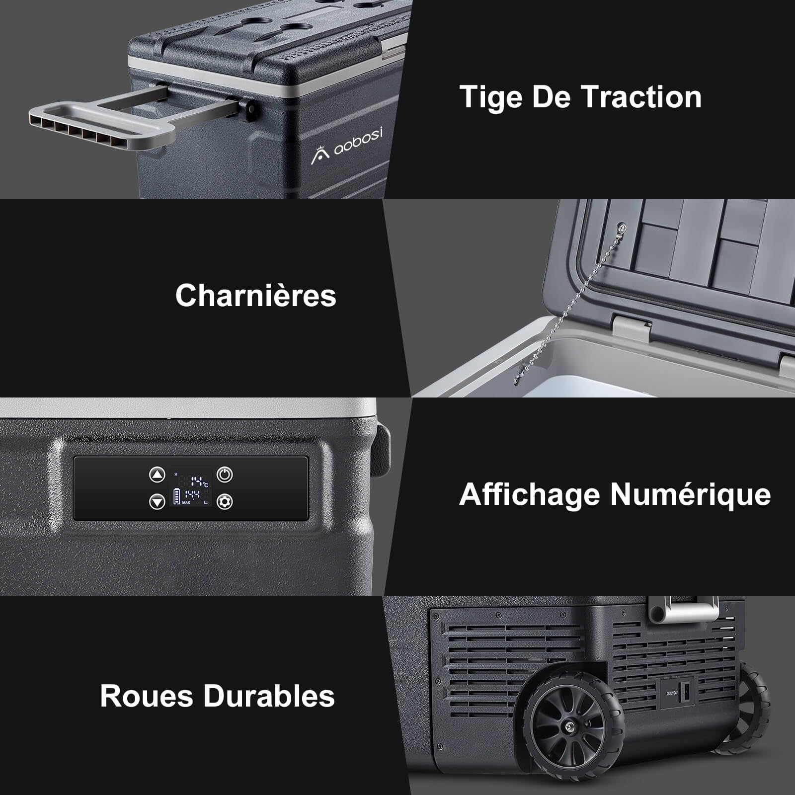 AAOBOSI Glacière à Compresseur 74L, Glaciere Électrique -20℃ à 20℃, APP&Bouton Contrôle, 12/24V DC et 100-240V AC Frigo Camion Pour Voiture, Camion, Bateau, Camping-Car Et Prise De Courant