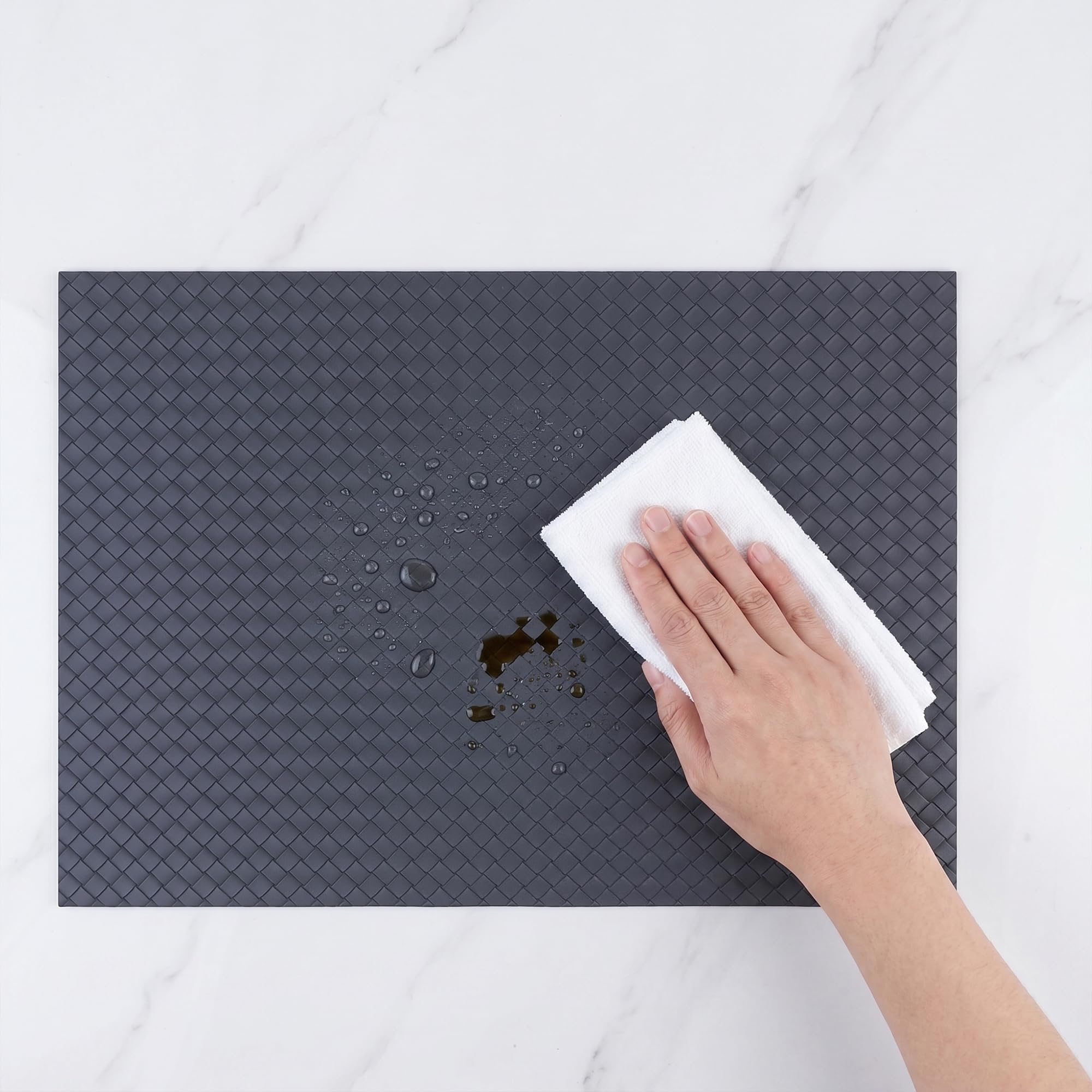 Set di 6 tovagliette in pelle per cucina, tavolo da pranzo, resistenti al calore, tovagliette lavabili 43,2 x 30,5 cm, grigio scuro