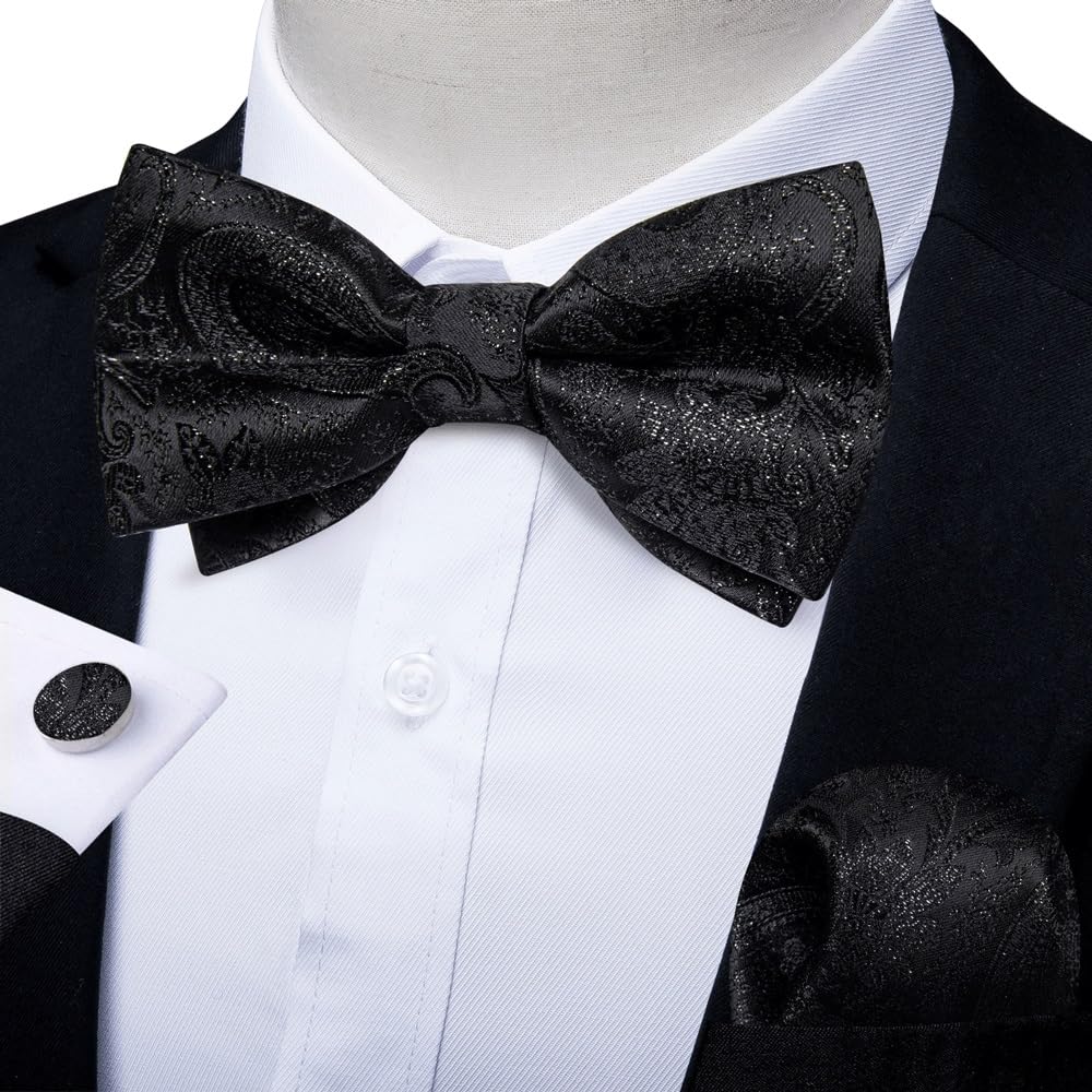 JFDBGU Solid Bowtie Classic Paisley Pre-tie Bow Tie Pocket Square Cufflinks Set for Shirt Acessories Bowtie