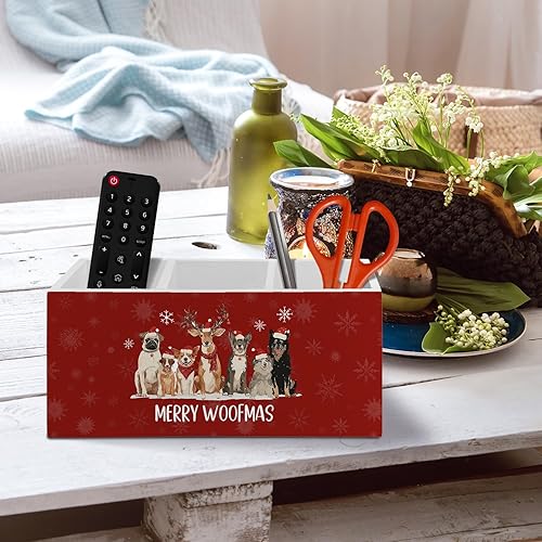 Miniatura 5 de Organizador de lápices de Navidad para perros, accesorios de escritorio, caja de madera con texto en inglés "Merry Woofmas", decoración de Perro