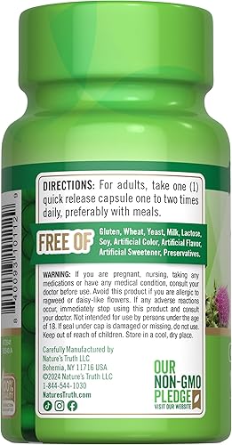 Vista 7 de Cápsulas de extracto de cardo mariano 1000 mg 100 unidades Suplemento sin OMG y sin gluten por Nature's Truth