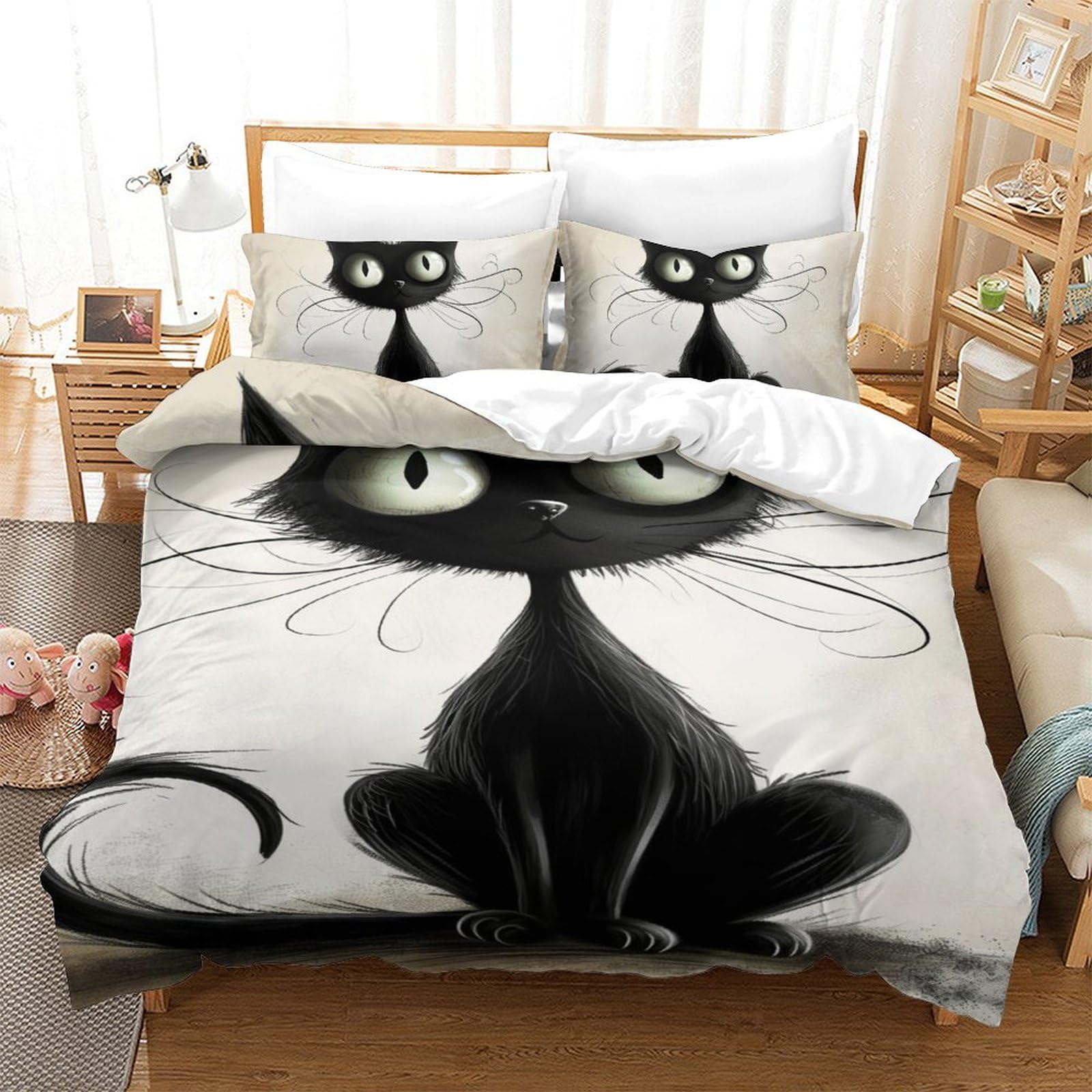 Housse de couette chat persan anti-plis en microfibre pour lit enfant simple 140x200