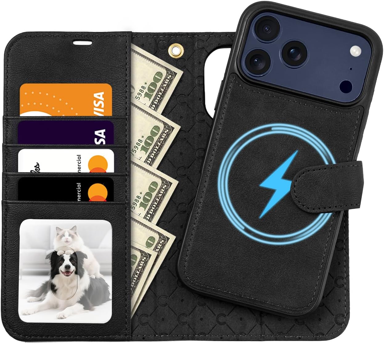 for iPhone 17 Pro Max Leather Wallet Case Compatible with MagSafe,Vintage Elegant Leather Flip Case with Kickstand and Card Slots Magnetic Phone case for iPhone 17 Pro Max-Blue