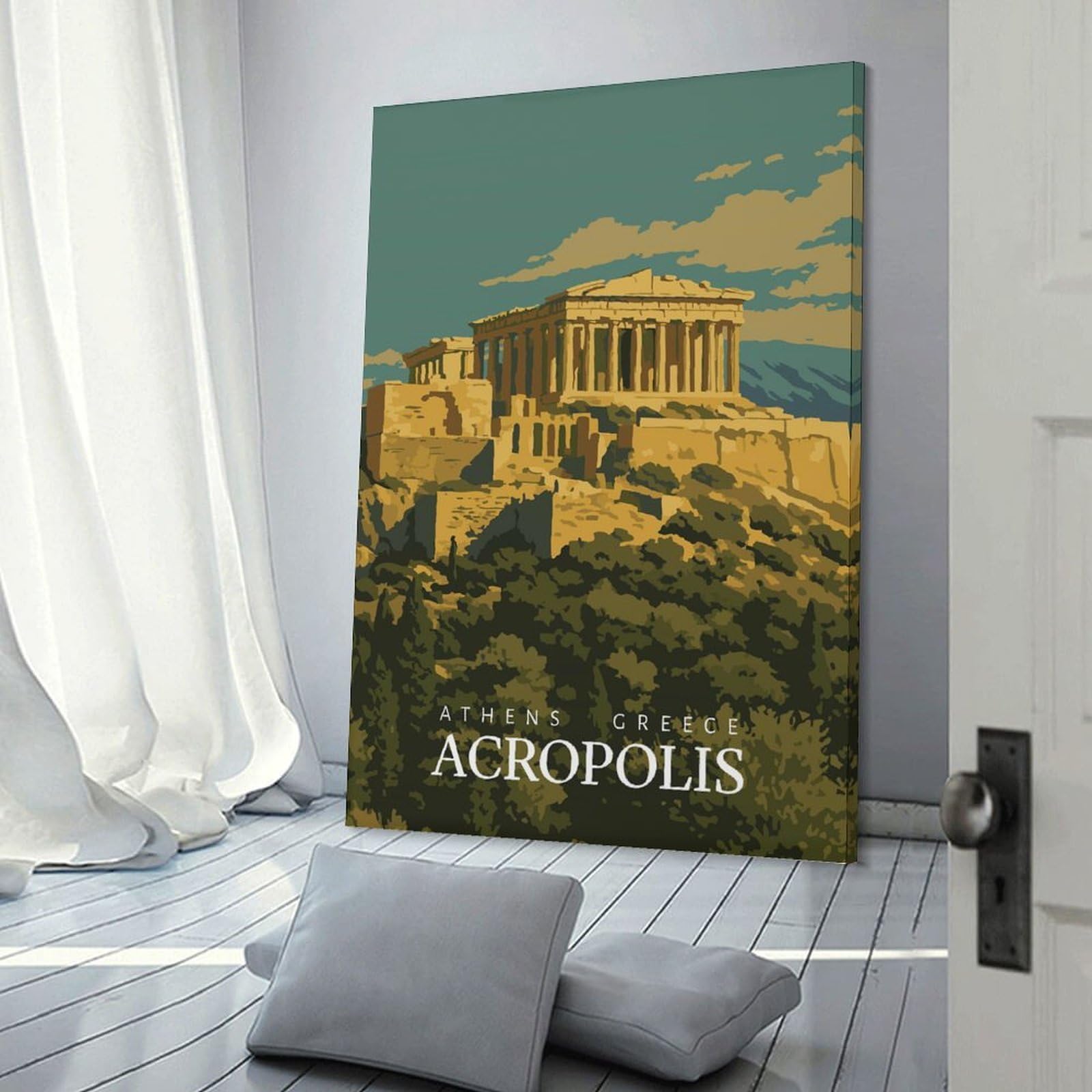 Junmoney Decorative Canvas Print Acropolis, Athens, Greece Travel, 16x24inch(40x60cm), for New Homes, Bedrooms Or Workspaces, Thoughtful Wall Decor for Art Lovers