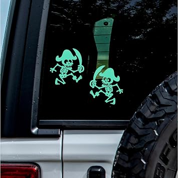 2 Pcs - No Background - Waterproof Car Sticker Decal of Skeleton Sword Pirate Hat Skull Jolly Roger Captain Laptop Window Mint, 6.3 x 4.8 |K16672MI
