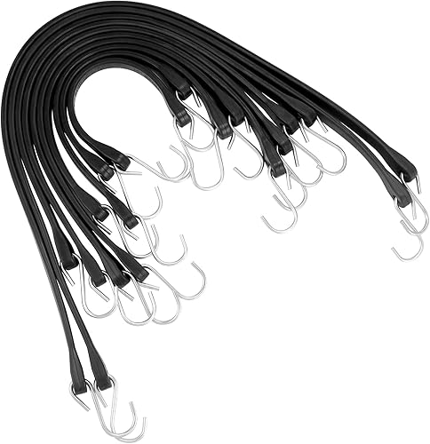 QWORK Correas de lona para remolques planos, juego de 10 correas de lona ajustables, cuerda elástica de goma con ganchos para asegurar lonas,