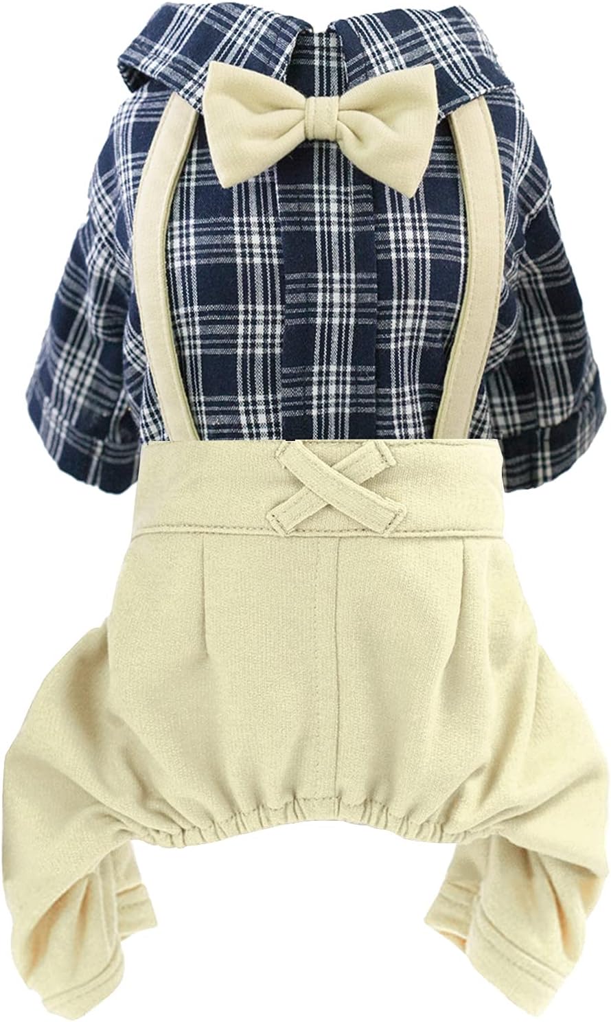 HOODDEAL Pet Clothes Dog Shirts Stylish Classic White Plaid Blue Striped Overall Jumpsuit with Yellow Bowtie Casual Daily Outfit Adorable Wedding Birthday for Puppy Cat (S, Yellow) : Pet Supplies