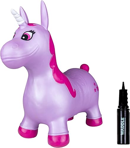 Miniatura 8 de Waddle Bouncy Animal Hopper – Animales saltarines inflables, diversión en interiores y exteriores, bomba incluida, juguetes de montar para niños