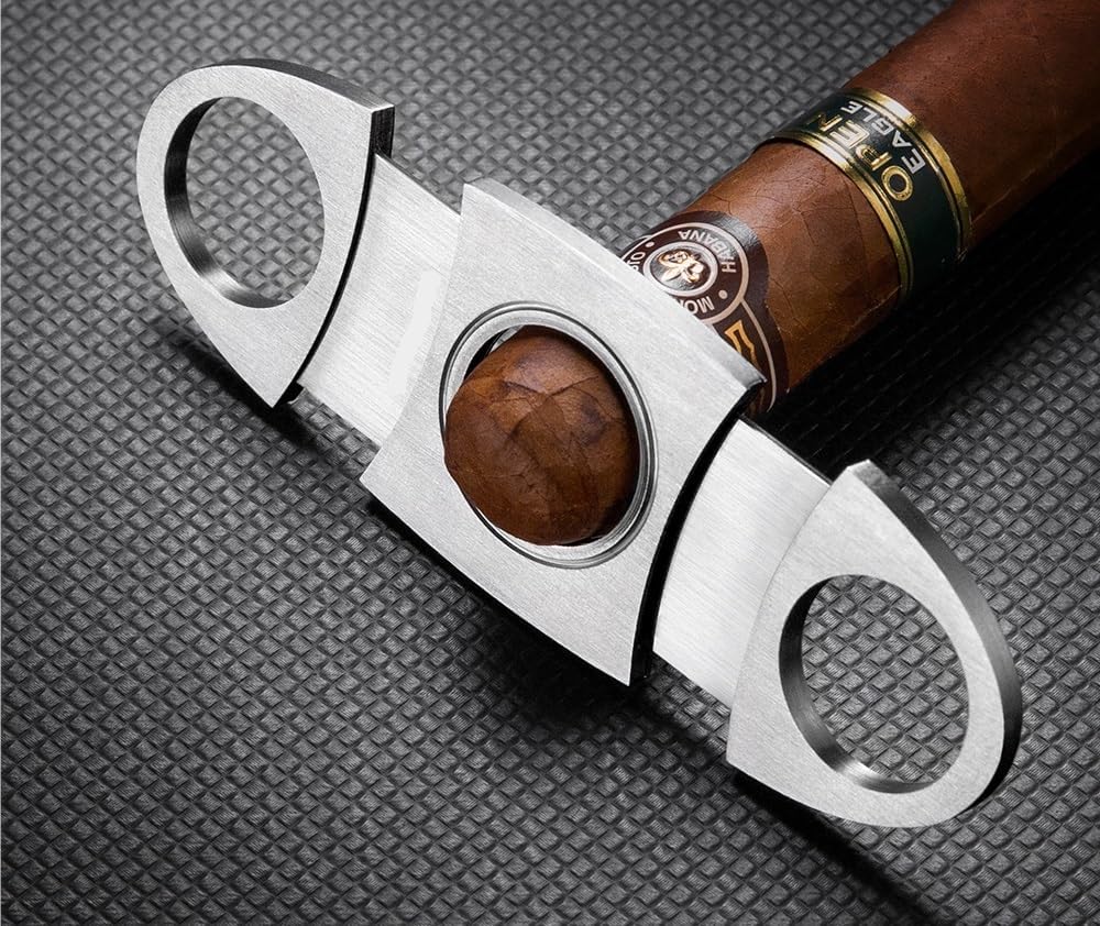 Stainless Steel Cigar Cutter with Double Slicer Design, Manual Metal Tool for Most Ring Gauges, 1 Pack(E)