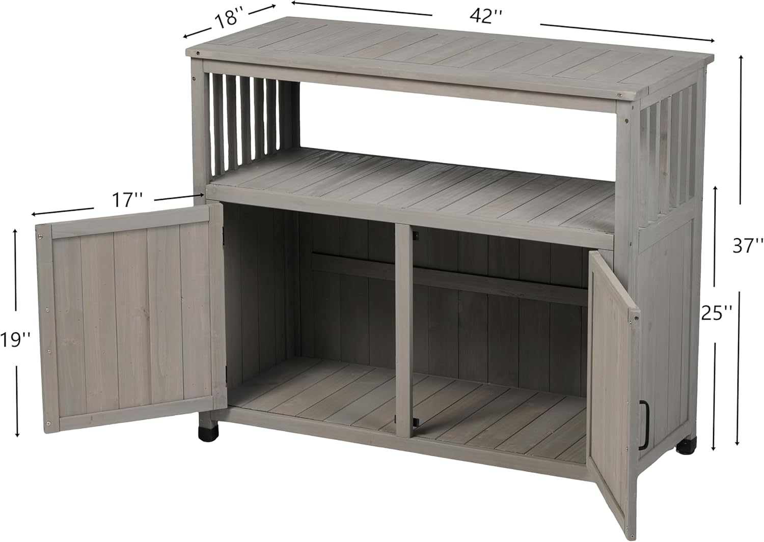 Outdoor Storage Cabinet,Garden Solid Wood Potting Bench Table for Storage & Plants, Indoor Buffet Cabinet, TV Stand, Bar Table, Potting Table (Grey)