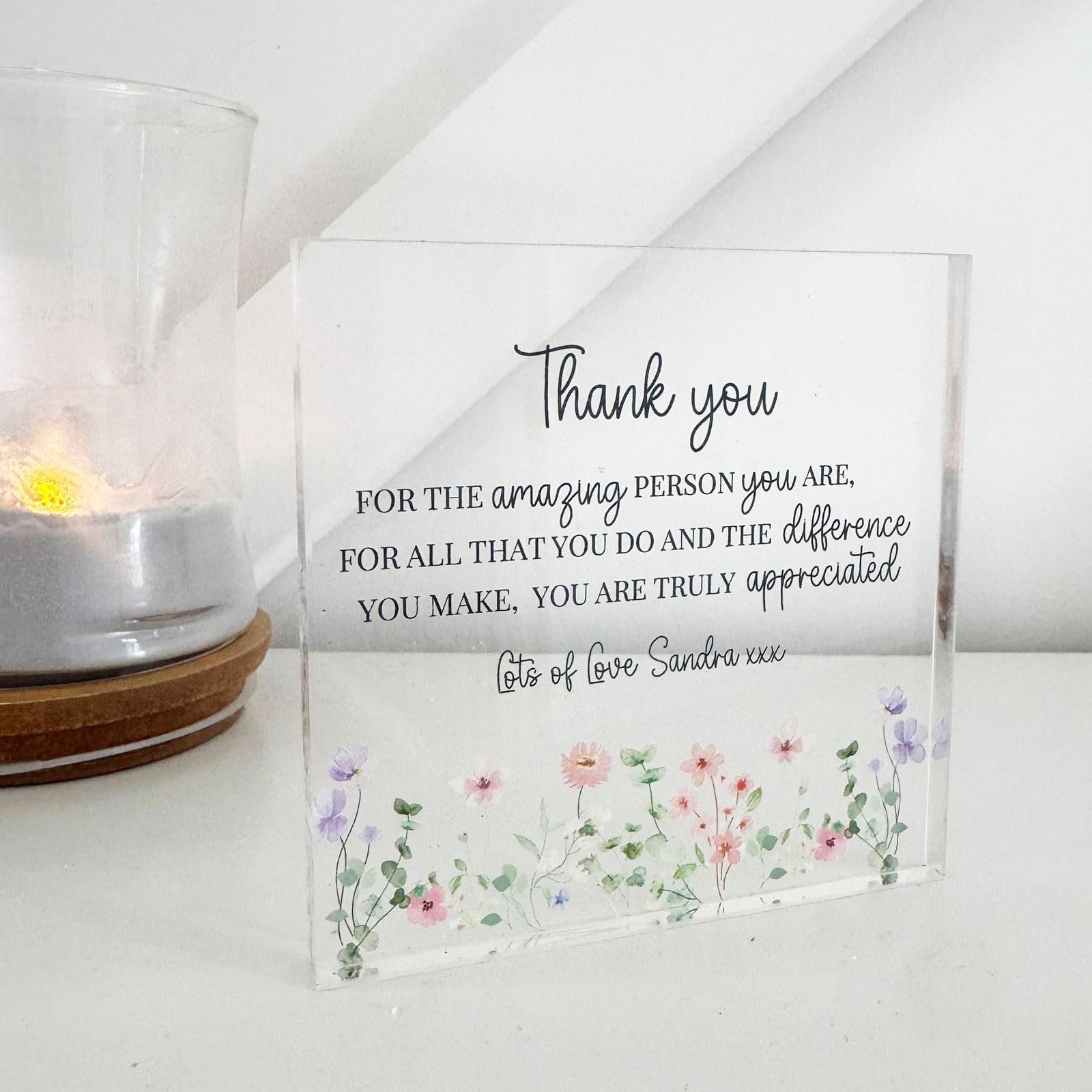 Luck and Luck Personalised Thank You Gift – Custom Acrylic Block Keepsake – Appreciation Gift for Friends, Family & Colleagues