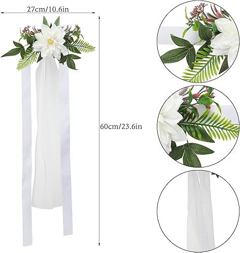 Miniatura 7 de Fofetbfo Juego de 6 decoraciones para sillas de pasillo de boda, flores artificiales con cintas, sillas, respaldo de banco, arreglo de flores para