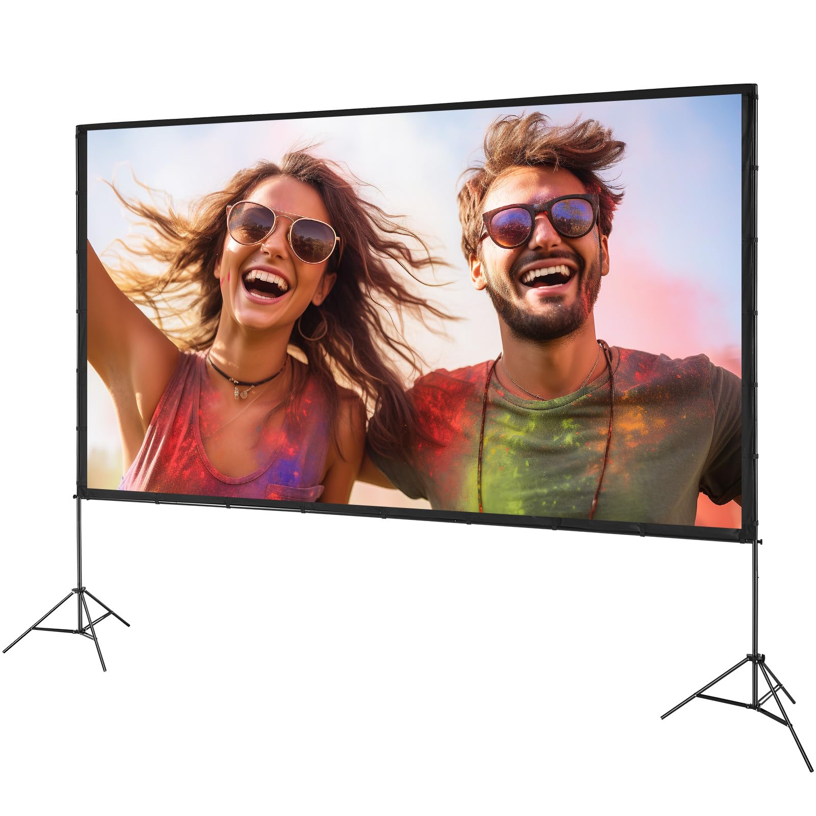 VEVOR Projektion Beamer Leinwand mit Ständer 150 Zoll HD 4K Outdoor Indoor Projektor Screen Schnelles Klappbare Tragbare Filmleinwand 16: 9 für Heimkino, Camping und Freizeitveranstaltungen Schwarz