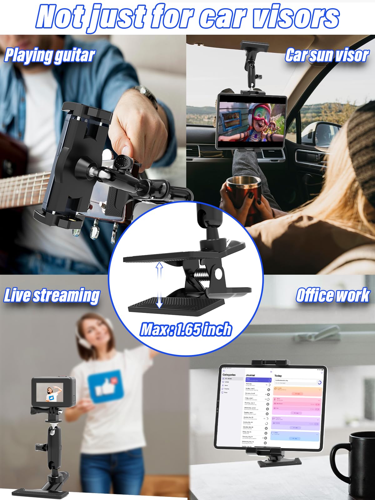Sonnenblende Auto Tablet Halterung, [360° Doppel Metall Verstellarm], Tablethalterungen Auto Vorne für 4-12,9" Handy & Tablet, iPad Pro/Air/Mini, Galaxy Tab, Z Fold, iPhone usw