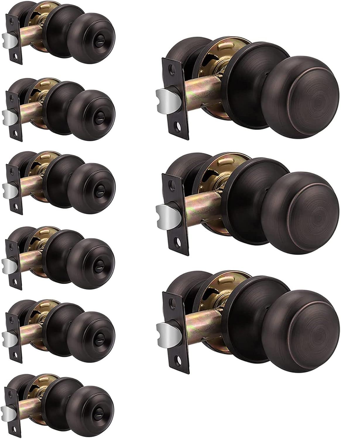 Probrico(6 Pack Privacy Door Knobs and (3 Pack) Passage Door Knobs Bundle, Oil Rubbed Bronze Interior Door Knobs for Bath Bed and Hall Closet