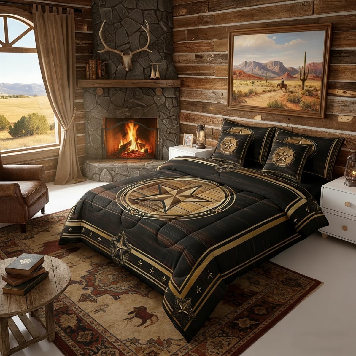 Erosebridal 7 Piece Western Texas Star Comforter Set Full Size, Boys Southwestern Decor Bedding Set Vintage Country Cowboy Sheet Sets Rustic Farmhouse Bed in A Bag for Kids Teens Youth Adult Bedroom