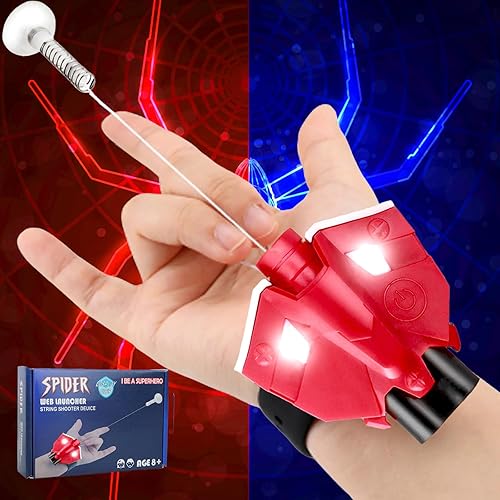 Web Launcher - Tiradores de cuerda, tiradores de telaraña, luz de inducción magnética, lanzador de cuerda, puede agarrar objetos pequeños, guantes