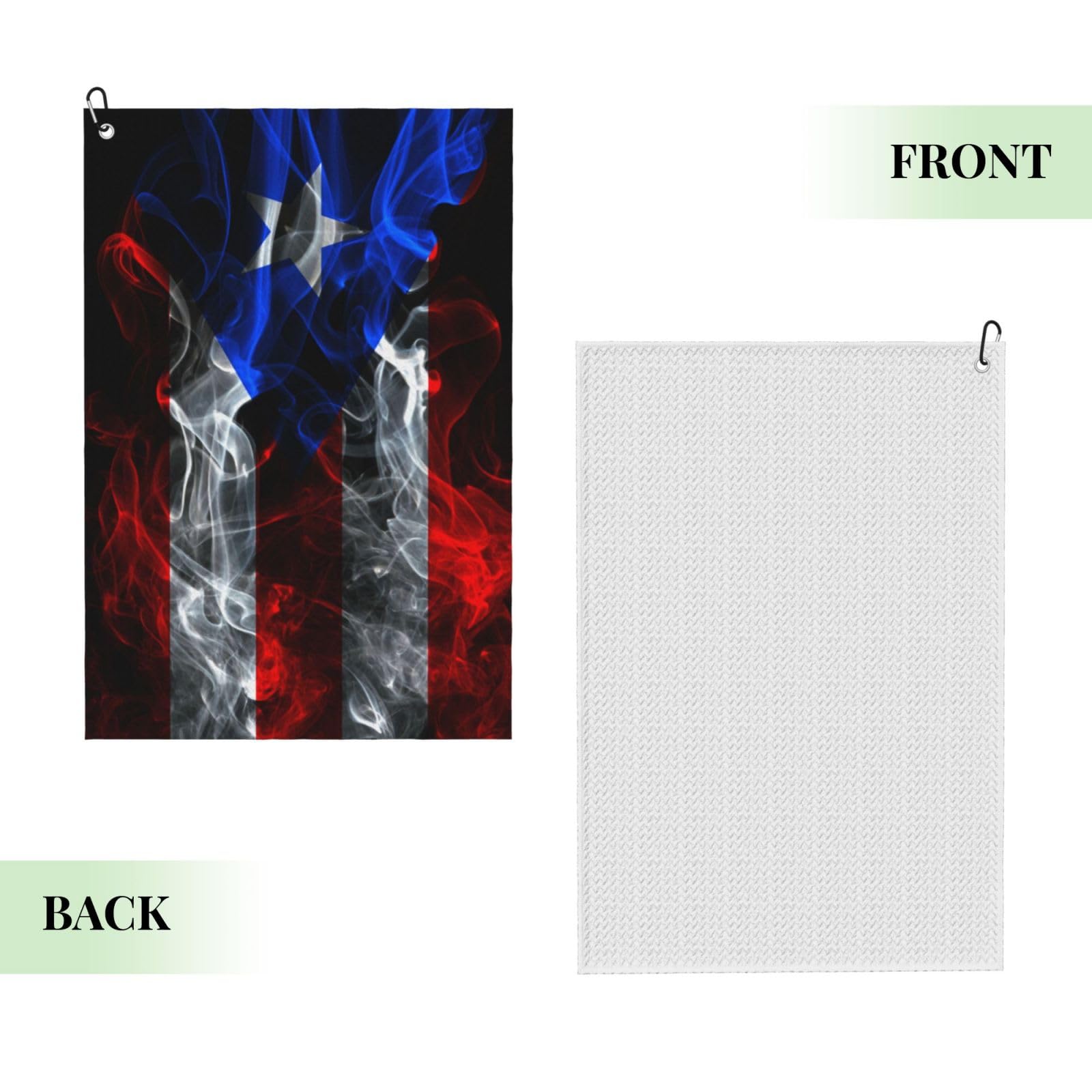 SIYTUAU Smoke Flag of Puerto Rico Golf Towel 16 x 24 Inch Golf Towels for Golf Bags with Carabiner Clip Polyester Golf Towel Golf Accessories for Men Women