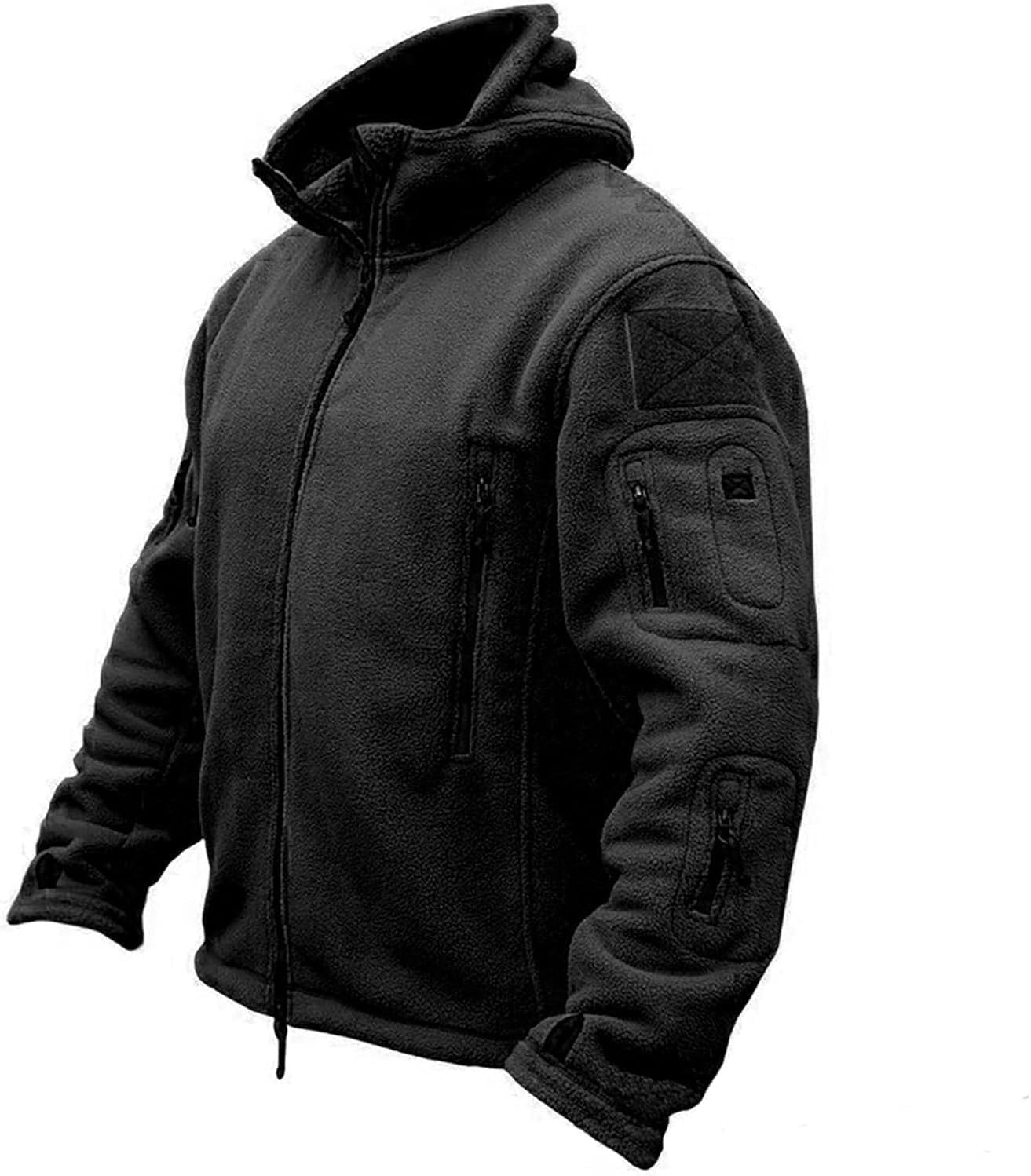 Mens Tactical Hoodies Fall Trendy Fleece Jacket Soft Warm Full Zip Hooded Sweatshirt Outdoor Coats with Pockets