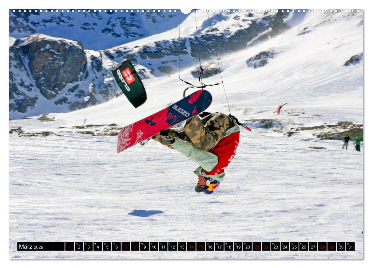 Snowkiting (Wandkalender 2026 DIN A2 quer), CALVENDO Monatskalender: Wintersport mit Windkraft