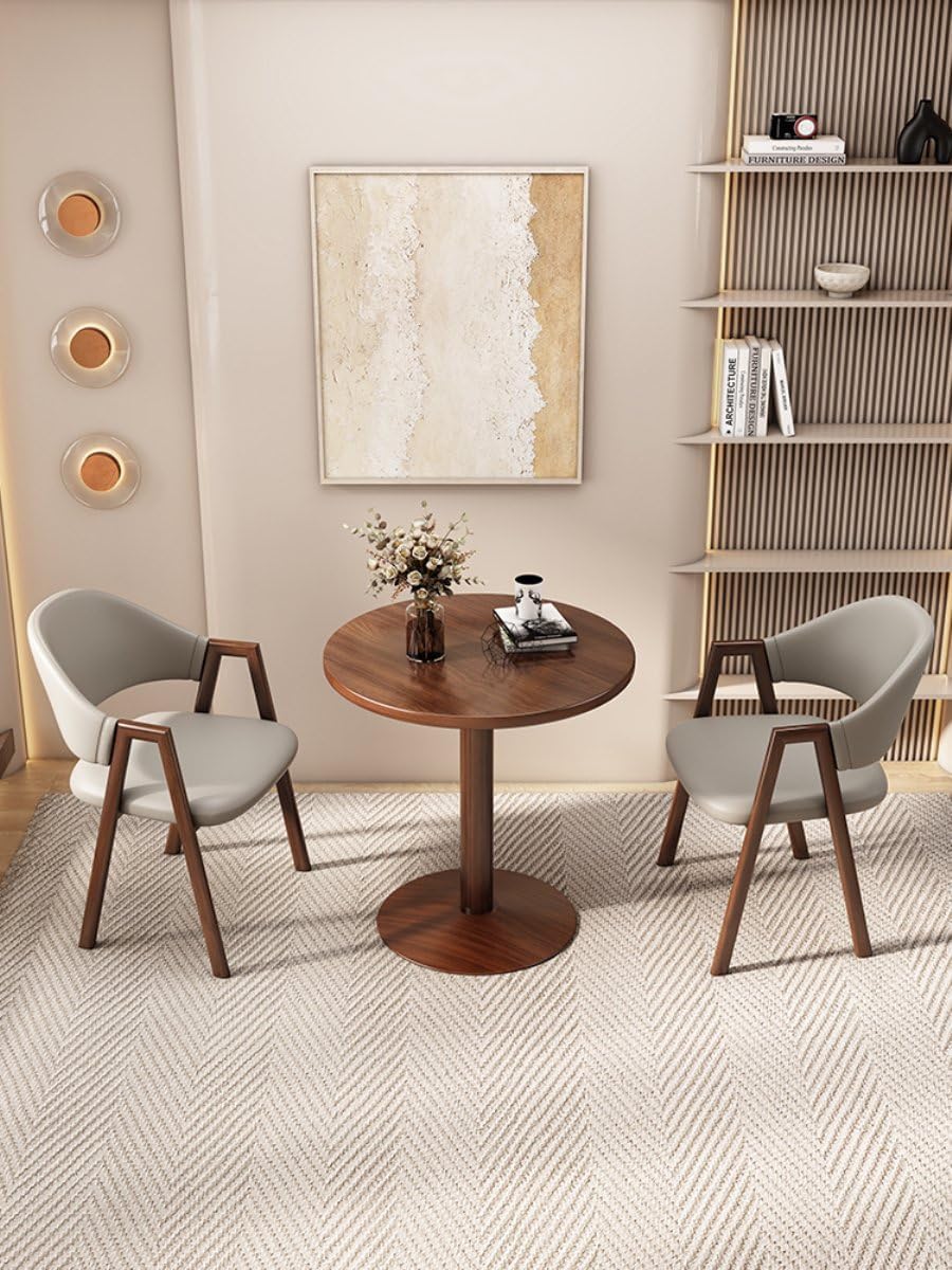 Round Reception Desk with 2 Chairs, Walnut Grain Office Conference Table with Chair Set, Small Reception Desk for Small Spaces, Business Coffee Dining Table and Chairs