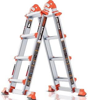 MakeLifeMoreSecure 14FT Multi-Position Telescoping Ladder - A-Frame 4-Step Extension, Anti-Slip Aluminum Folding Ladder 330lbs Load for Stairs, Home, Roof