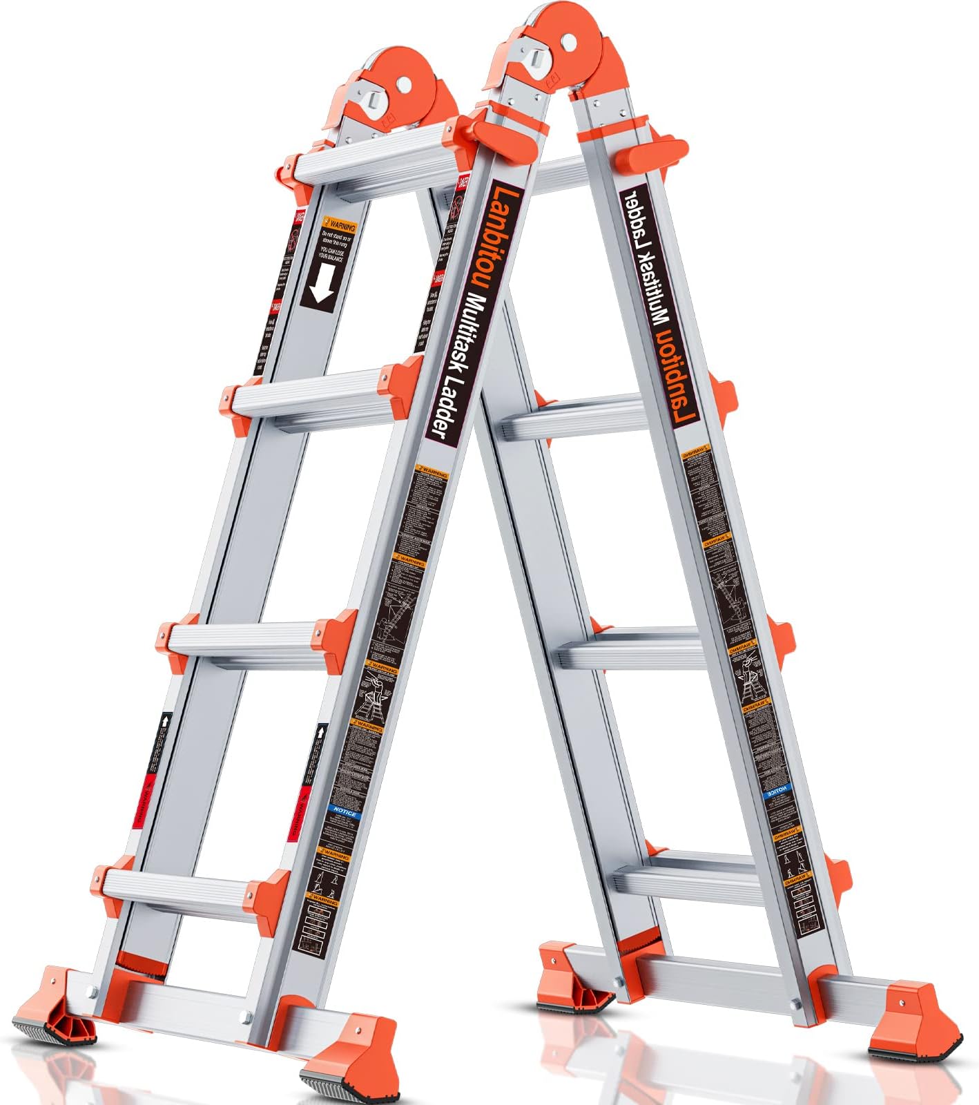 Ladder, A Frame 4 Step Ladder Extension, 14 FT Anti-Slip Multi Position Ladder, Storage Folding Ladder, 330 lbs Security Load Telescoping Aluminum Ladders for Stairs Home Indoor Outdoor Roof