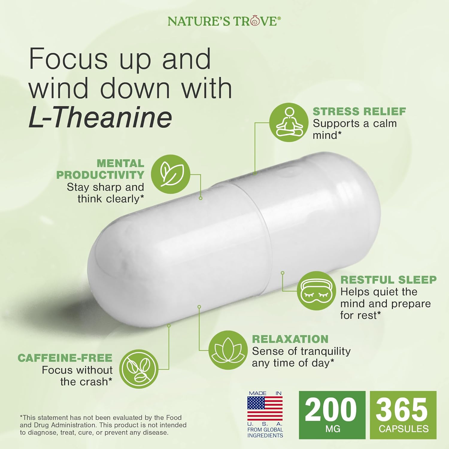 Nature's Trove L-Theanine 200mg Super Value Size - 365 Vegetarian Capsules - Image 4