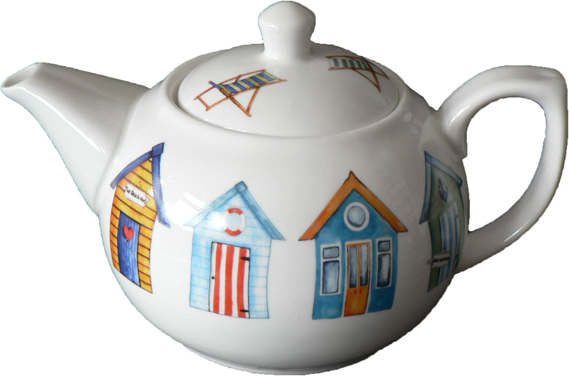Beach Hut Teapot 2 Cup Porcelain teapot Decorated with Colourful Beach Huts All Round