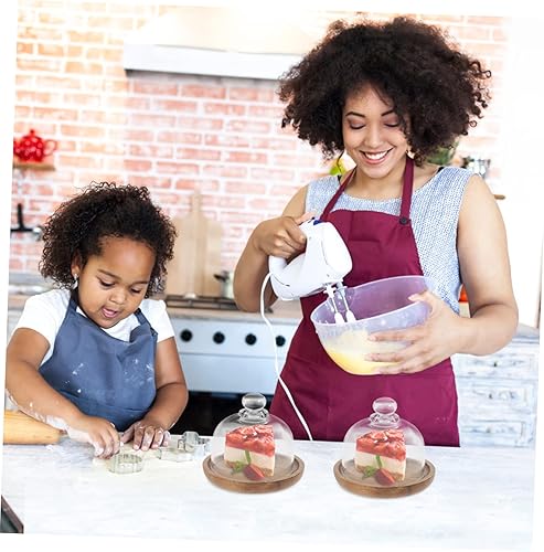 Miniatura 3 de 2 unidades de 4.13 pulgadas (4.1 in) pequeña cúpula de cristal transparente para postrequeso cloche con bandeja de servir de madera, soporte para