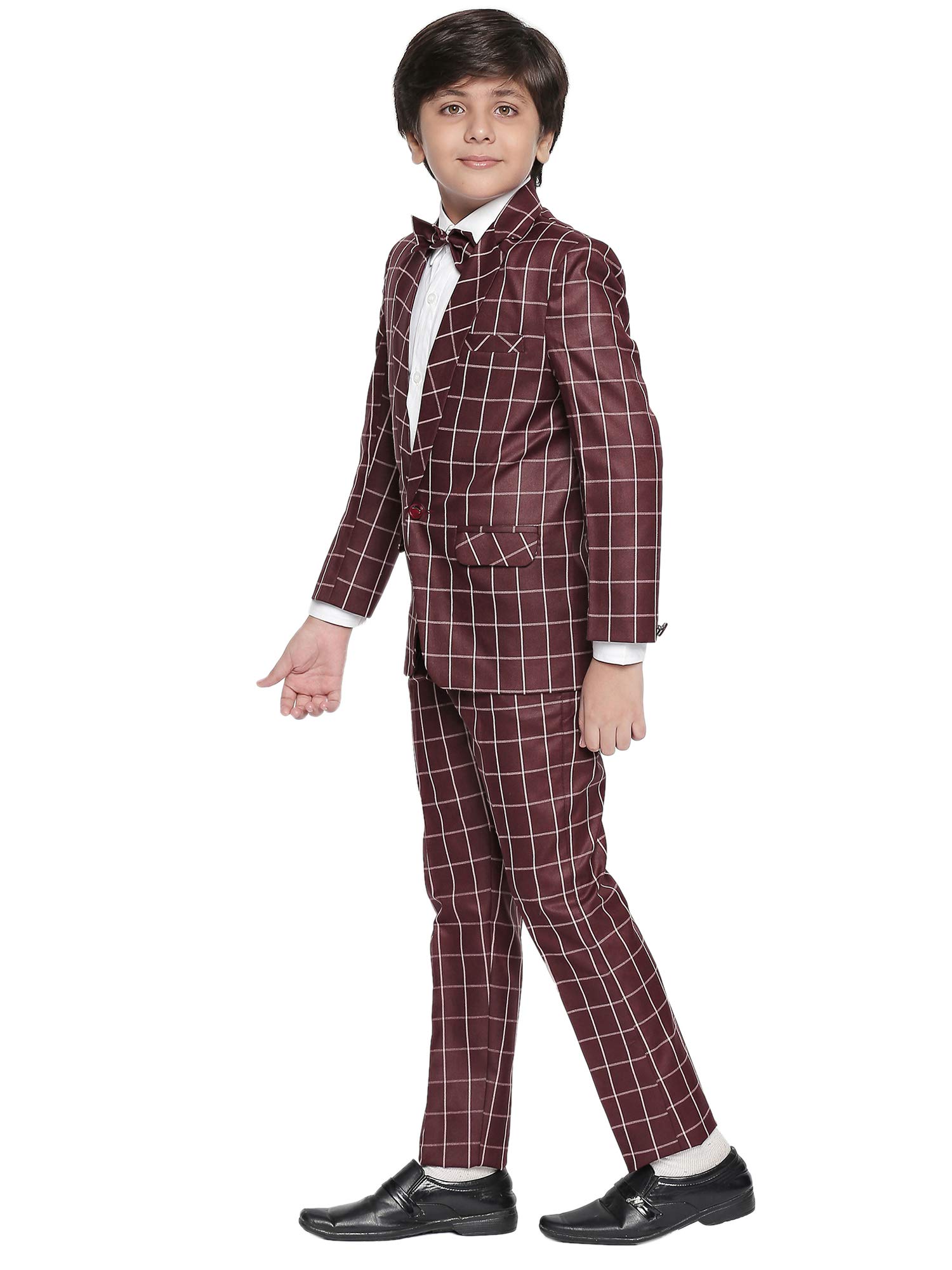 Jeetethnics Boys Purple Checked Coat Suit Set with Shirt and Trousers (9075J)