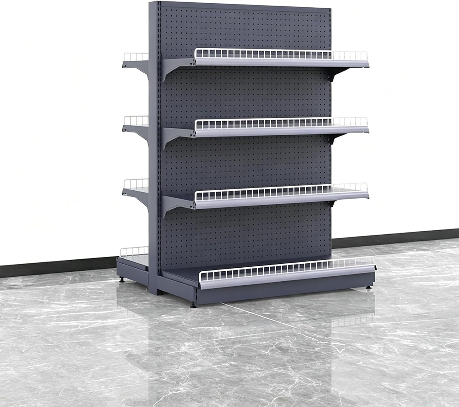 Gondola Shelving Retail Display Rack for Supermarket, Single & Double Sided Metal Gondola Shelving Unit, Supermarket Shelving Pegboard Design for Retail Store(Gray,B-93 * 130cm/36.6 * 51.1in)