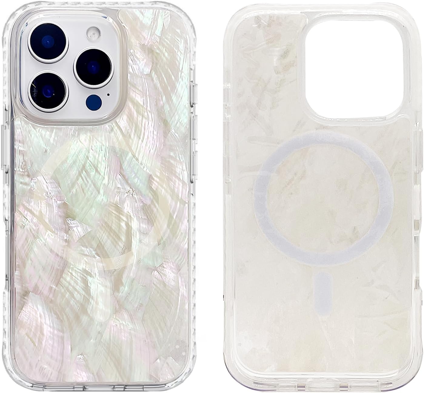 Magnetic Case for iPhone 16 Pro Max 6.9 inch Compatible with MagSafe Charging Bling Shiny Real Seashell Pattern Protective Cute Cover (Beige Mother of Pearl)