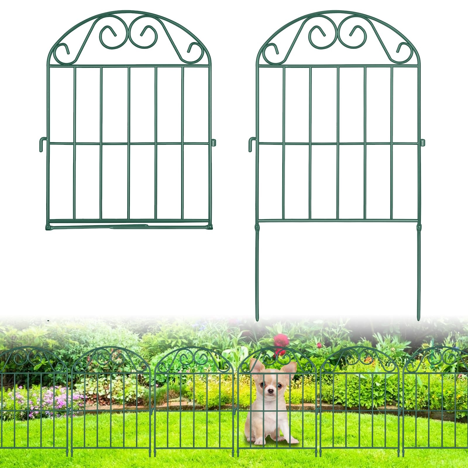 ADAVIN 20 Panels Collapsible Garden Fence Animal Barrier,22 Ft(L) x 24 in(H) Rustproof Metal Wire Panel Border for Dogs Rabbits, Arched Flower Edging for Landscape Patio Yard Outdoor Decor, Green